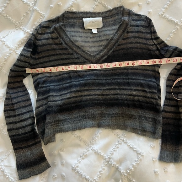 A.L.C. Slightly sheer and cropped gray striped mohair blend sweater. - Picture 7 of 9